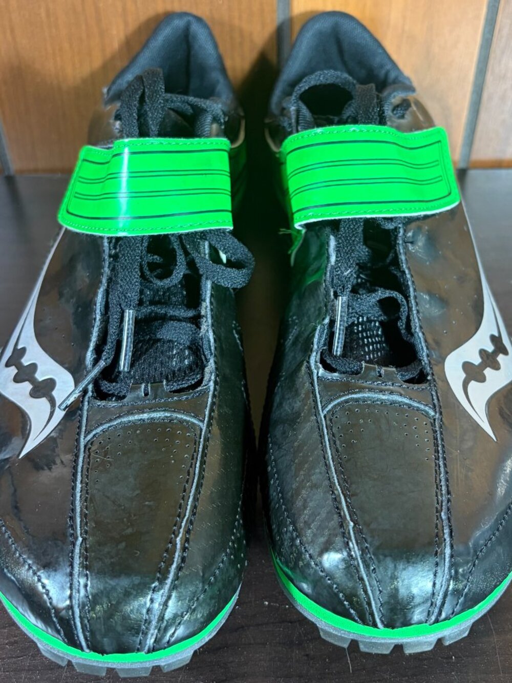 Saucony Spitfire Track & Field Sprint Spikes Black Green Mens Sz 12 Velcro Strap
